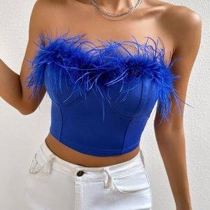 Blue Fuzzy Crop Top